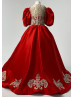 Red Satin Gold Lace Adorable Flower Girl Dress Red Satin Gold Lace Adorable Flower Girl Dress
